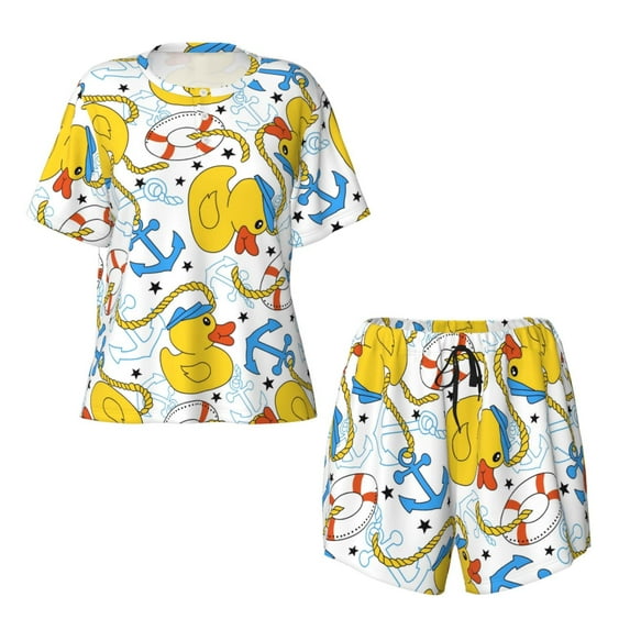 Sigee Ducks and Anchors for Sleepwear Casual Pjs with Pockets Women's Pajamas Sets Shorts 2 Piece Short Sleeve Lounge Sets 3X-Large