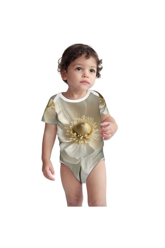 Elegant Ivory Flower for Baby Unisex Baby Cotton Short-Sleeve Bodysuits Soft Cotton, Breathable-3 Months