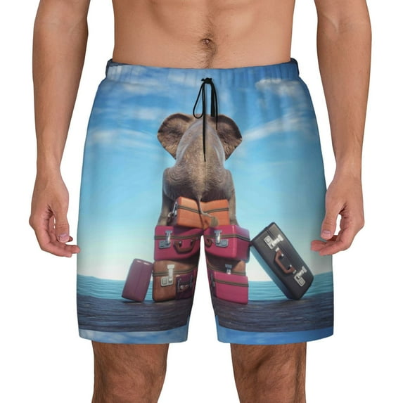 Sigee Elephant Sits Print Mens Swim Trunks with Compression Liner Quick Dry Swim Stretch Beach Shorts with Pockets,S-3XL