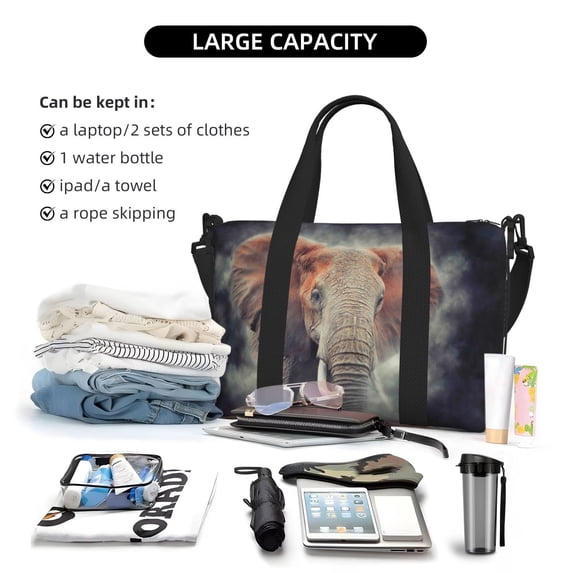 Sigee Elephant in Smoke for Hand Travel Bag,Sports Tote Gym Bag for Men and Women