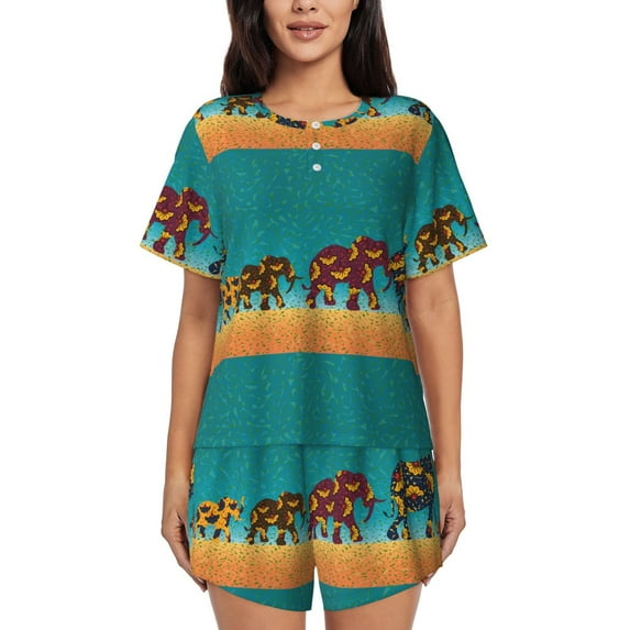 Sigee Elephants for Sleepwear Casual Pjs with Pockets Women's Pajamas Sets Shorts 2 Piece Short Sleeve Lounge Sets-Medium