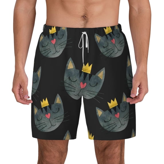 Sigee Faces Of The Cat Print Mens Swim Trunks with Compression Liner Quick Dry Swim Stretch Beach Shorts with Pockets,S-3XL