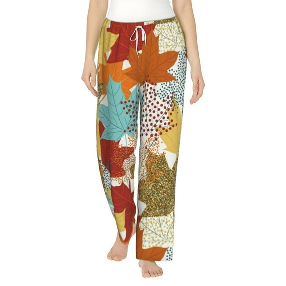 Sigee Fall Maple Leaves Print Women's Soft Pajama Pants - Breathable and Comfortable Lounge Sleep Bottoms with Elastic Waistband and Pockets-Large