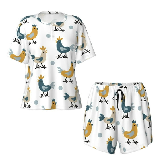 Sigee Farm Roosters for Sleepwear Casual Pjs with Pockets Women's Pajamas Sets Shorts 2 Piece Short Sleeve Lounge Sets Small