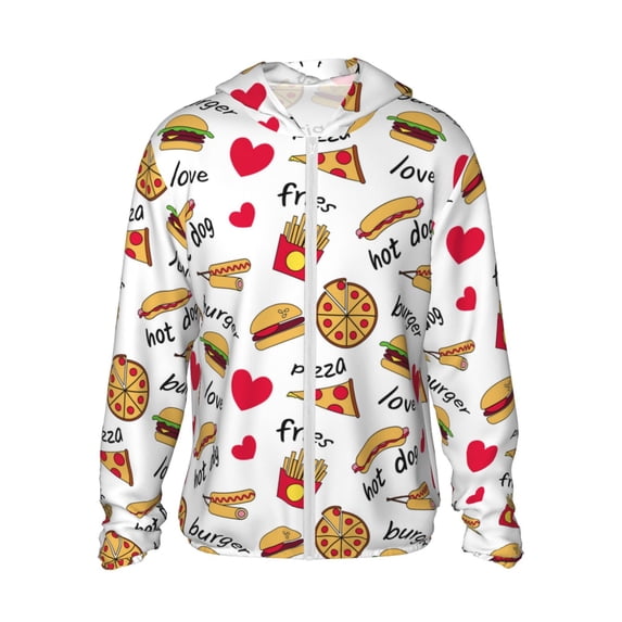 Sigee Fast Food Print UPF50+ Men's Sun Protection Hoodie Shirt SPF UV Shirt Long Sleeve Fishing Outdoor Lightweight, S-3XL