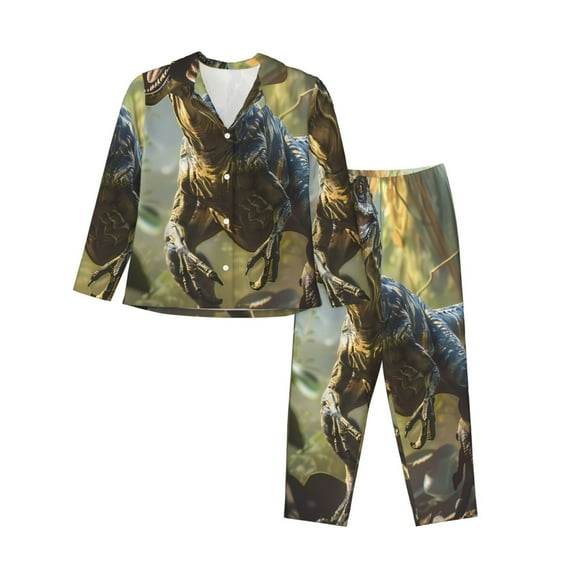 Sigee Ferocious Dinosaur for Women’s Pajama Sets Long-Sleeved Pjs Sets for Women 2 piece Sleepwear-XX-Large