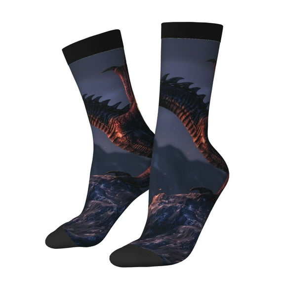 Sigee Fire Breathing Dragon Twilight for Contrast Design Soft Moisture-Wicking Socks Crew Casual Athletic Stretchy Loose Middle Tube Socks