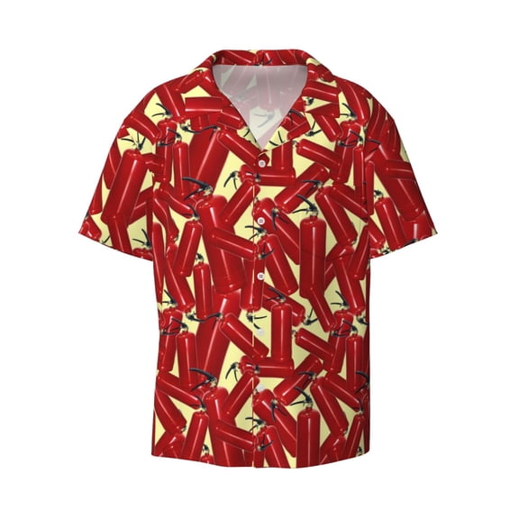 Sigee Fire Extinguisher Print Men's Shirts Casual Button Down Short Sleeve Summer Beach Shirt Hawaiian Vacation Shirts Tee Shirt-Large