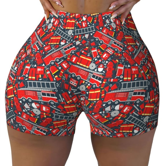 Sigee Fire Sign Print Women's High Waist Workout Shorts - Squat Proof, Tummy Control, Yoga and Gym Activewear-Small