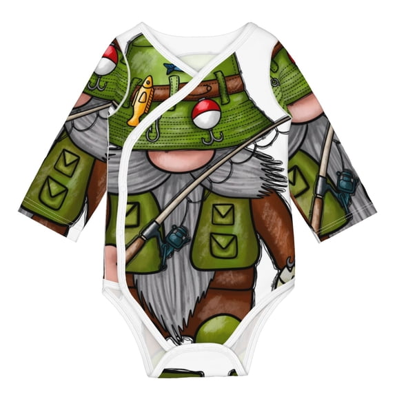 Sigee Fishing Gnome for Baby Unisex Baby Cotton Long-Sleeve Bodysuits Soft Cotton, Breathable-12 Months