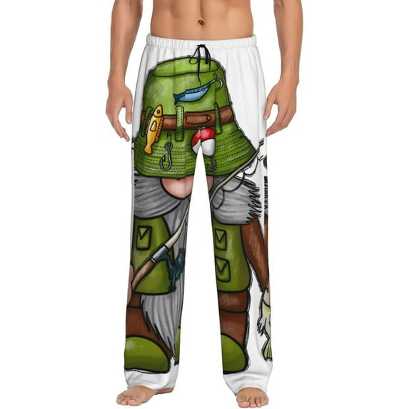 Sigee Fishing Gnome print Men's Pajama Pants Lounge Sleep Bottoms with Elastic Waistband and Pockets-XX-Large