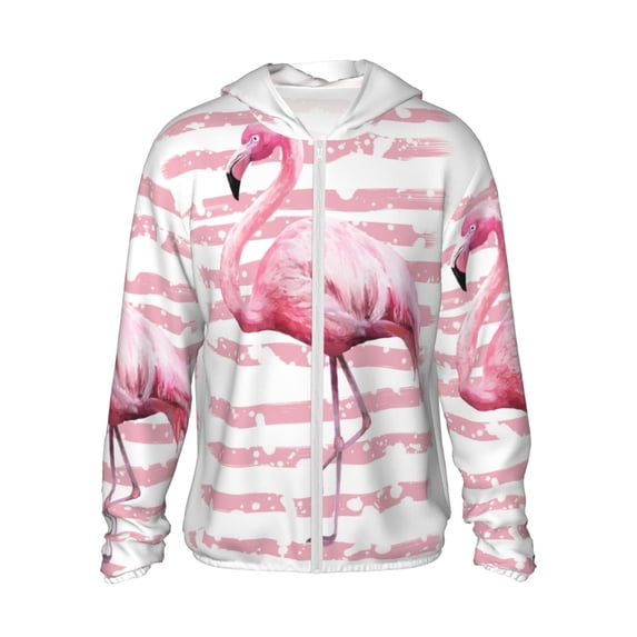 Sigee Flamingo Print UPF50+ Men's Sun Protection Hoodie Shirt SPF UV Shirt Long Sleeve Fishing Outdoor Lightweight, S-3XL