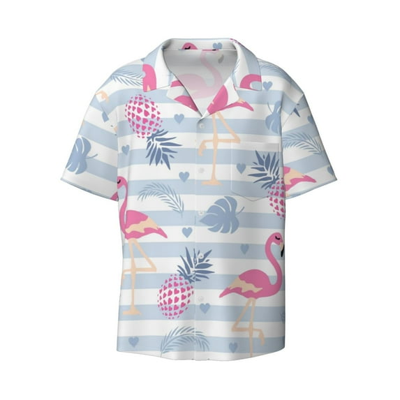 Sigee Flamingo and Pineapple Print Men's Shirts Casual Button Down Short Sleeve Summer Beach Shirt Hawaiian Vacation Shirts Tee Shirt-Large