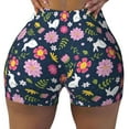 thumbnail image 1 of Sigee Floral Rabbit Print Women's High Waist Workout Shorts - Squat Proof, Tummy Control, Yoga and Gym Activewear-Large, 1 of 9