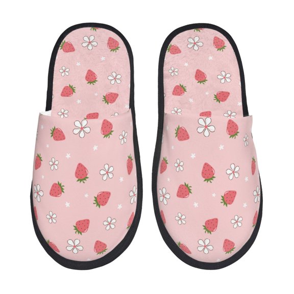 Sigee Floral Strawberr for Cozy Furry Slippers Super Soft Indoor and Outdoor Use, Non-Slip Sole Slip On House Slippers-Large