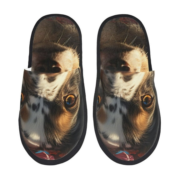 Sigee Flower Crown Dog for Cozy Furry Slippers Super Soft Indoor and Outdoor Use, Non-Slip Sole Slip On House Slippers-Medium