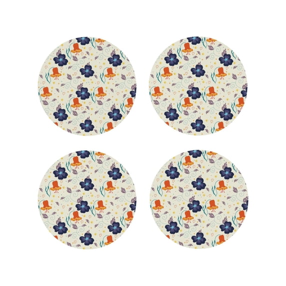 Sigee Flower Leaves for Water-Resistant, Heat-Resistant, Non-Slip Leather Coasters Set, Ideal for Coffee Table, Office, Bar, Home Decor-Round Shape