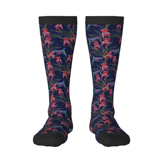 Sigee Flowers And Humming Bird for Socks for Men Women Socks Stocking Compression Socks