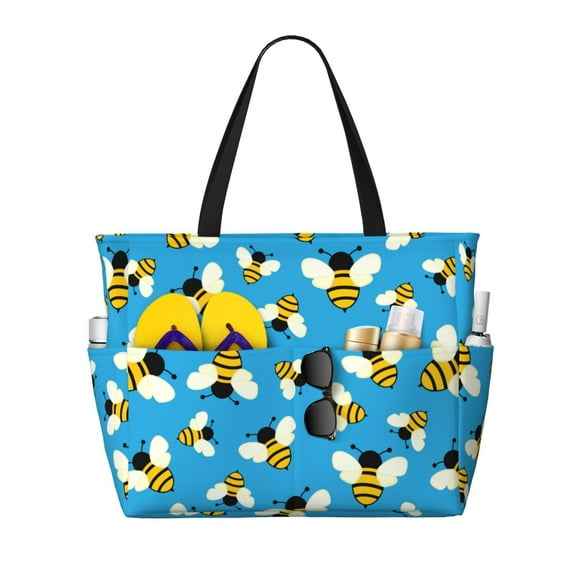 Sigee Flying Bees Print Extra Large Waterproof Beach Travel Bag with Zipper - Durable and Versatile for Vacation, Gym, and Daily Use