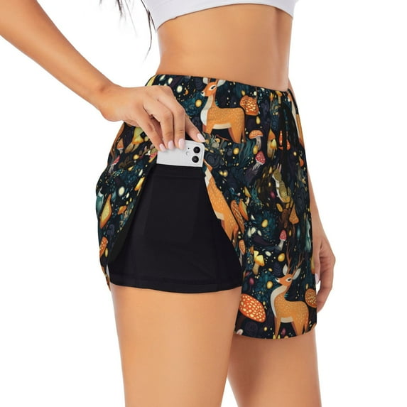 Sigee Forest Elf for Women's Athletic Shorts High Waisted Running Shorts Pocket Sporty Short Gym Elastic Workout ShortsX-Large