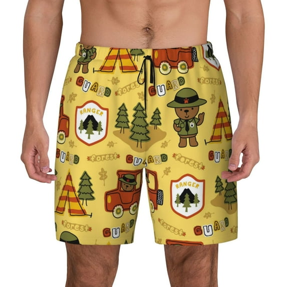 Sigee Forest Guard Print Mens Swim Trunks with Compression Liner Quick Dry Swim Stretch Beach Shorts with Pockets,S-3XL