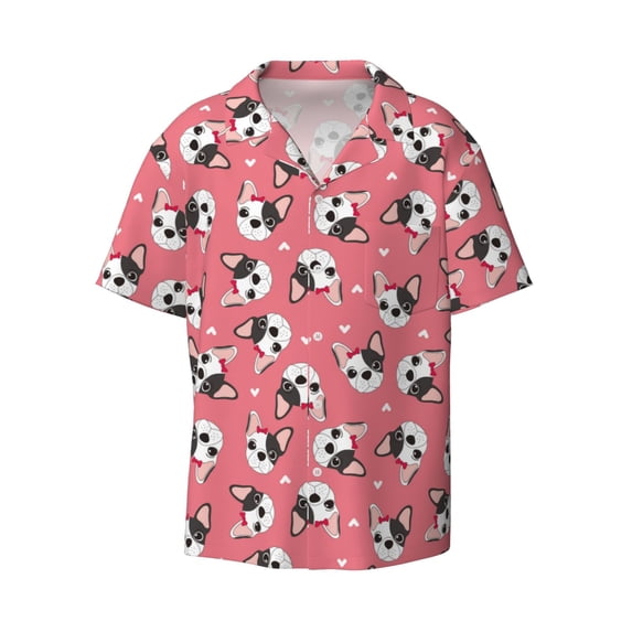 Sigee French Bulldog Face Print Men's Shirts Casual Button Down Short Sleeve Summer Beach Shirt Hawaiian Vacation Shirts Tee Shirt-