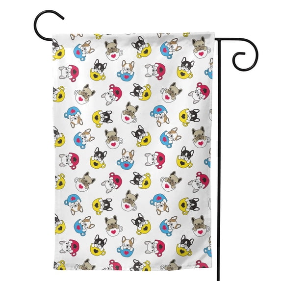 Sigee French Bulldog With Coffee Cup for Live Happy Decorative Small Garden Flag,Double Sided Yard Flags Holiday Garden Flags for All Seasons