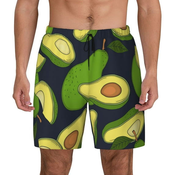 Sigee Fresh Avocado Print Mens Swim Trunks with Compression Liner Quick Dry Swim Stretch Beach Shorts with Pockets,S-3XL