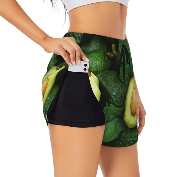 Sigee Fresh Avocados for Women's Athletic Shorts High Waisted Running Shorts Pocket Sporty Short Gym Elastic Workout ShortsXX-Large
