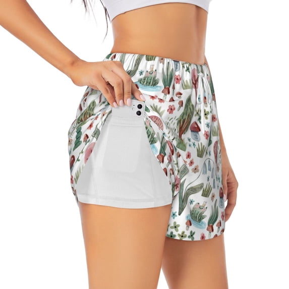 Sigee Frog and Forest Plants for Women's Athletic Shorts High Waisted Running Shorts Pocket Sporty Short Gym Elastic Workout ShortsX-Large