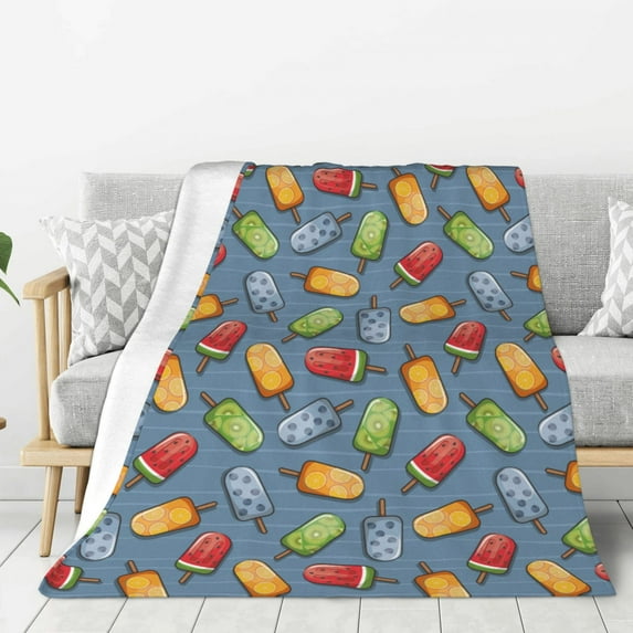 Sigee Fruit Ice Cream for Flannel Blanket - Ultra-Soft, Warm and Cozy, Perfect for Couch, Bed, or Travel-50"x40"