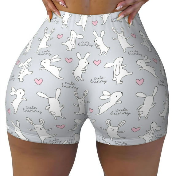 Sigee Fun Rabbit Print Women's High Waist Workout Shorts - Squat Proof, Tummy Control, Yoga and Gym Activewear-