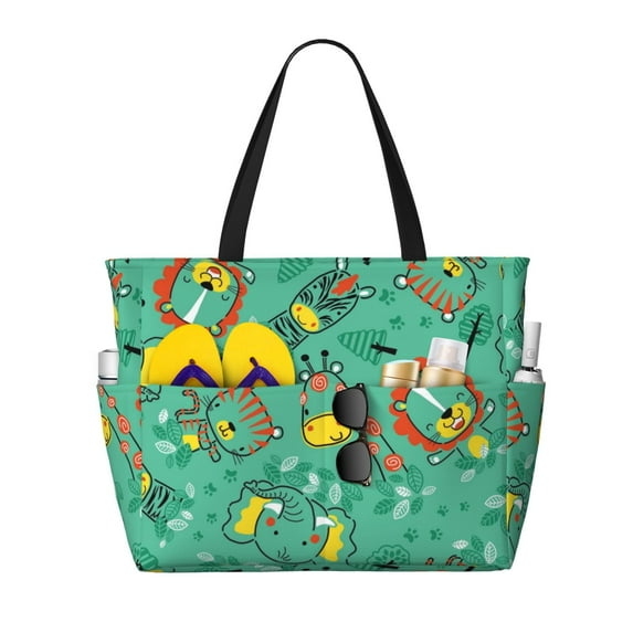 Sigee Funny Animals in Jungle Print Extra Large Waterproof Beach Travel Bag with Zipper - Durable and Versatile for Vacation, Gym, and Daily Use