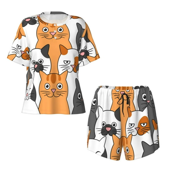Sigee Funny Cats for Sleepwear Casual Pjs with Pockets Women's Pajamas Sets Shorts 2 Piece Short Sleeve Lounge Sets Medium
