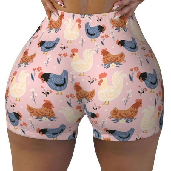 Sigee Funny Chicken Print Women's High Waist Workout Shorts - Squat Proof, Tummy Control, Yoga and Gym Activewear-XX-Large