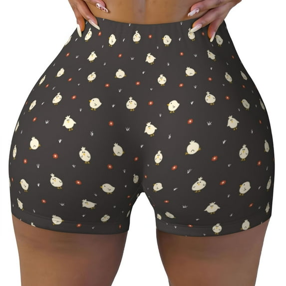 Sigee Funny Chicken Print Women's High Waist Workout Shorts - Squat Proof, Tummy Control, Yoga and Gym Activewear-
