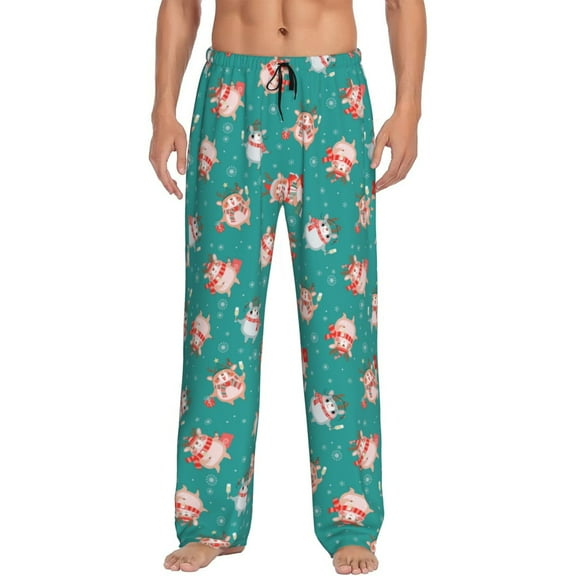 Sigee Funny Christmas Deer print Men's Pajama Pants Lounge Sleep Bottoms with Elastic Waistband and Pockets-Small