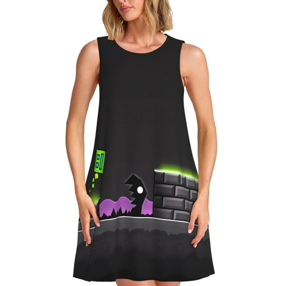Sigee Geometry Dash (8) for Women's Sleeveless Dress Relaxed Fit Dress with Pockets