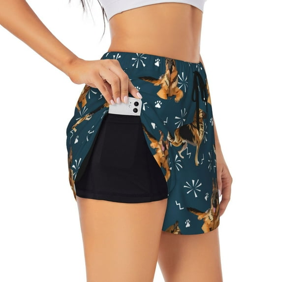 Sigee German Shepherd Dog for Women's Athletic Shorts High Waisted Running Shorts Pocket Sporty Short Gym Elastic Workout ShortsSmall