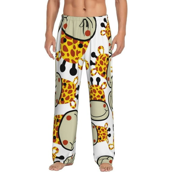 Sigee Giraffes Head Print Men's Pajama Pants - Soft Lounge Sleep Bottoms with Elastic Waistband and Pockets-X-Large