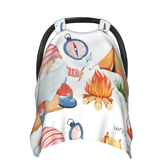 Sigee Gnome Camping Print Multi-use Stretchy Baby Car Seat Cover - Nursing Breastfeeding Canopy, Infant Stroller and High Chair Cover