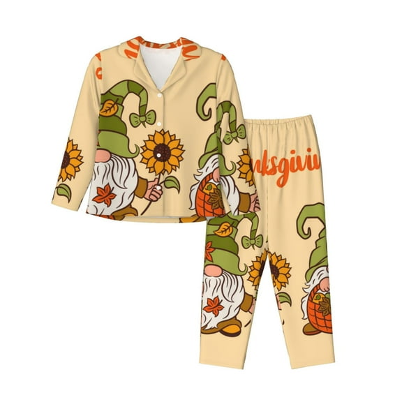 Sigee Gnomes Happy Thanksgiving for Women’s Pajama Sets Long-Sleeved Pjs Sets for Women 2 piece Sleepwear-Medium