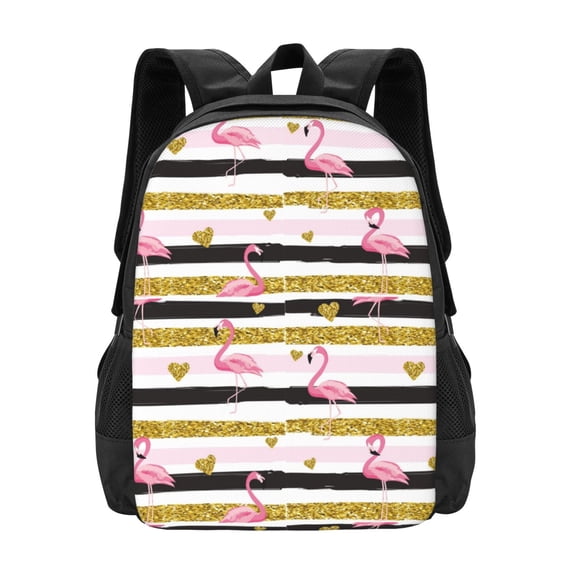 Sigee Gold Glittering Hearts and Flamingos for Simple large capacity backpack Travel Laptop Backpack, Business for Travel and Daily Use
