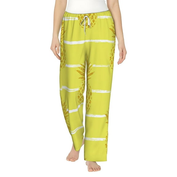 Sigee Gold Pineapple Print Women's Soft Pajama Pants - Breathable and Comfortable Lounge Sleep Bottoms with Elastic Waistband and Pockets-Small