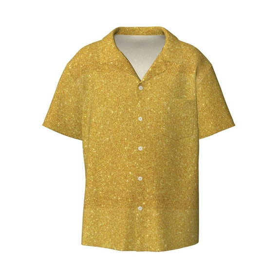 Sigee Gold Shiny Print Men's Shirts Casual Button Down Short Sleeve Summer Beach Shirt Hawaiian Vacation Shirts Tee Shirt-Medium