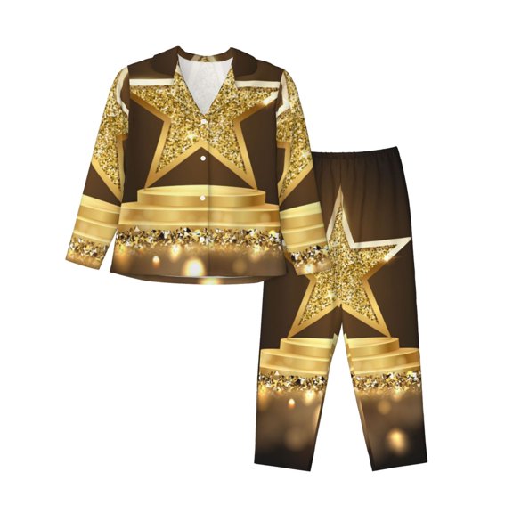 Sigee Golden Glitter And Light for Women’s Pajama Sets Long-Sleeved Pjs Sets for Women 2 piece Sleepwear-Small