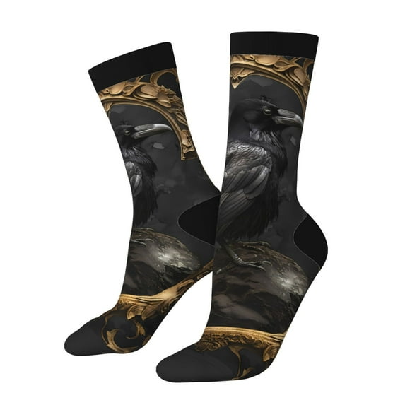 Sigee Gothic Raven Portrait for Contrast Design Soft Moisture-Wicking Socks Crew Casual Athletic Stretchy Loose Middle Tube Socks