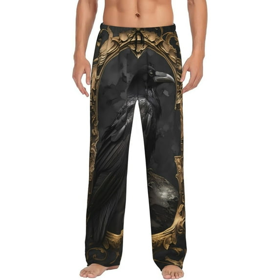 Sigee Gothic Raven Portrait print Men's Pajama Pants Lounge Sleep Bottoms with Elastic Waistband and Pockets-XX-Large