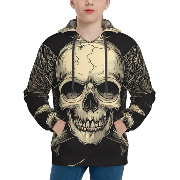 Sigee Gothic Winged Skull for Boys and Girls Youth Hoodie Kids Clothes Boys' Fashion Sweatshirts-Large