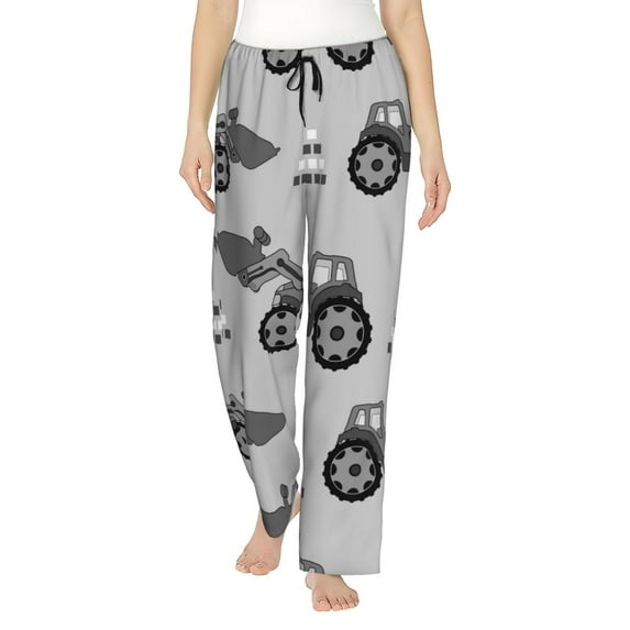 Sigee Gray Tractor Print Women's Soft Pajama Pants - Breathable and Comfortable Lounge Sleep Bottoms with Elastic Waistband and Pockets-Large
